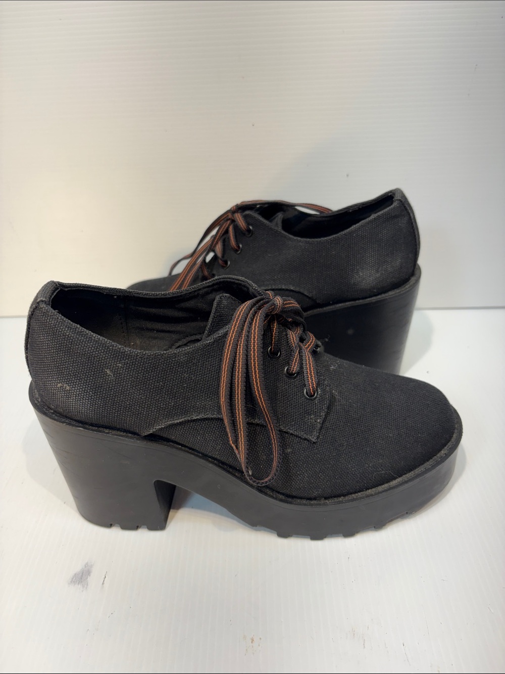 H&M DIVIDED Black Platform Canvas Lace-Up Women's Heels - Size 5.5/6 (EU 36)